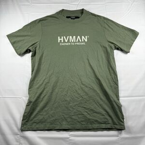 HVMAN CHOSEN to PREVAIL Crew Neck T-Shirt Men's L Olive Logo Graphic Street Wear